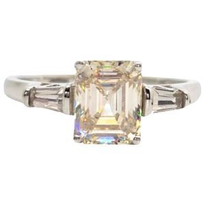 1 ct Emerald Cut Strontium Titanate, Round Baguette Cut Accent Ring Sz 10.5